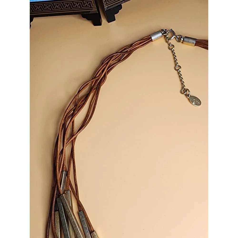 ANN TAYLOR LOFT Signed Necklace Multi-Strand‎ Braided Cord Metal Bar FREE $HIP!!